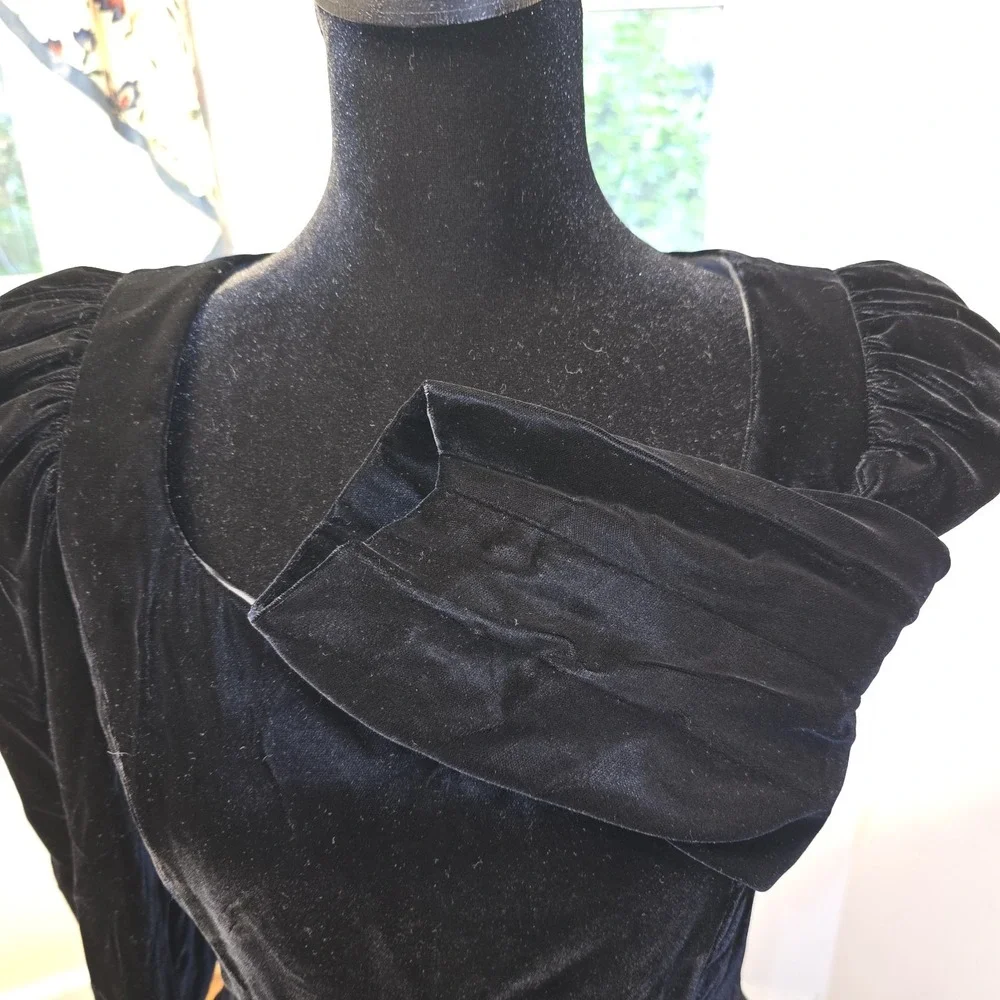 Vintage Jessica McClintock Gunne Sax Velvet Taffeta Puffed Sleeve Dress Sz 4 80s - Picture 3 of 6